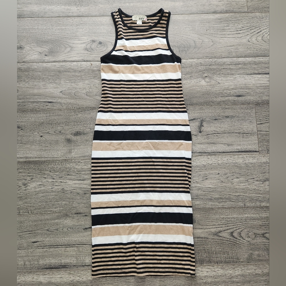I'm in love with Derek | Black Tan & White Striped Sleeveless Dress